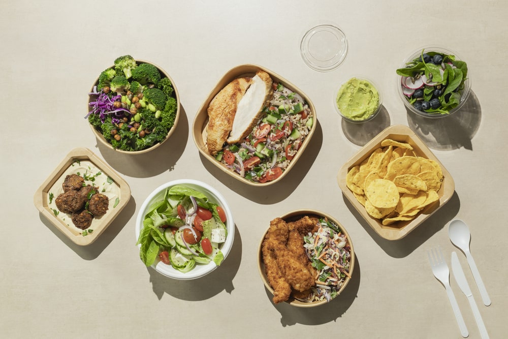 Assorted Yucca Packaging products for deli, takeout, food trucks, markets and catering foods.