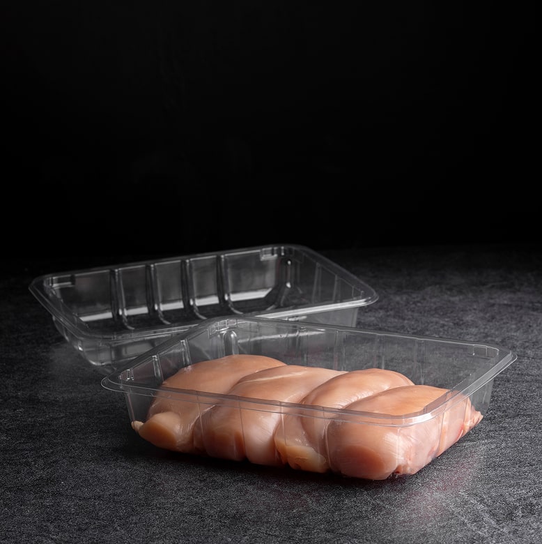 Yucca Packaging modified atmosphere packaging (MAP) tray packed with chicken fillets.